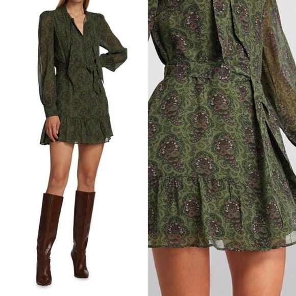 PAIGE Dresses & Skirts - Paige Vittoria Mini Multi Green Dress Long Sleeve Army Size XL